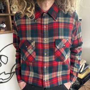Vintage 80s Red Plaid Flannel - Size Large